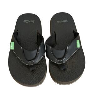 Sanuk Root Beer Cozy Flip Flops Black Sandals Kid's 11/12